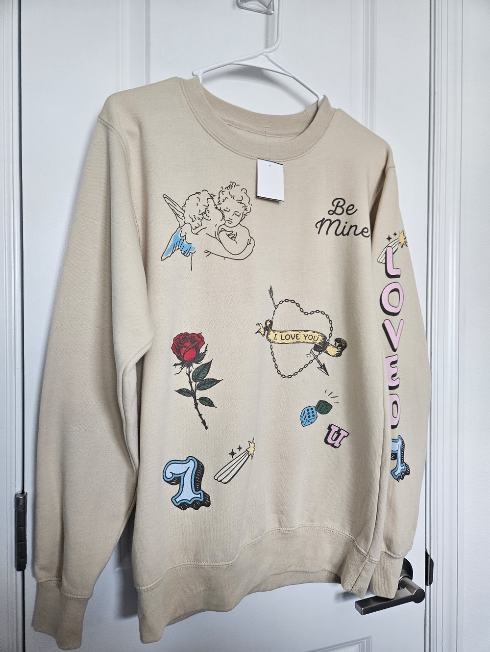 NWT Inspired Culture Be Mine Graphic Sweatshirt - Beige Small And Medium